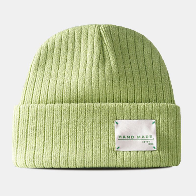 Hommes Beanie Chapeau Coton Tricoté Rayé Couleur Contraste Lettres Patch All-match Chaleur Chapeau Pour Femmes