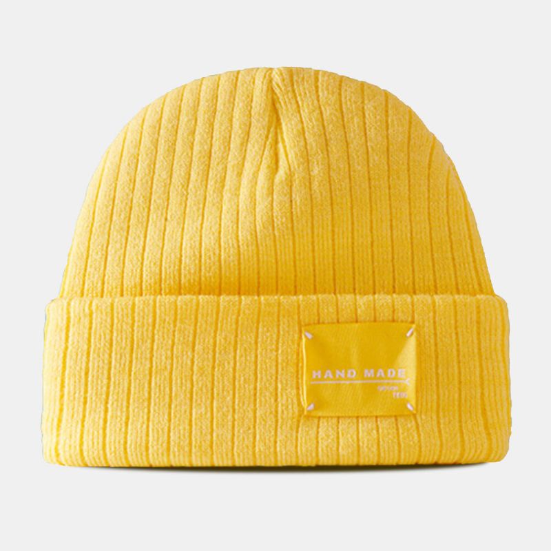 Hommes Beanie Chapeau Coton Tricoté Rayé Couleur Contraste Lettres Patch All-match Chaleur Chapeau Pour Femmes