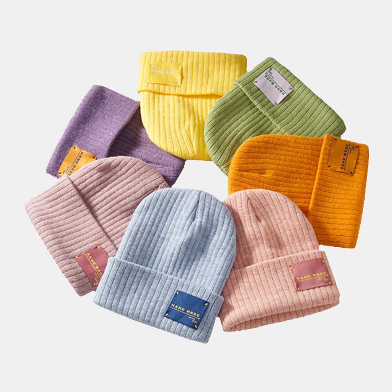 Hommes Beanie Chapeau Coton Tricoté Rayé Couleur Contraste Lettres Patch All-match Chaleur Chapeau Pour Femmes