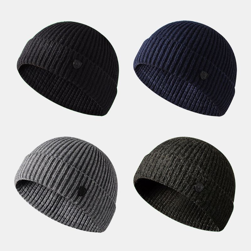 Hommes Beanie Chapeaux Tricoté Lettre Étiquette All-match Épaissir Chaleur Propriétaire Cap Skull Cap