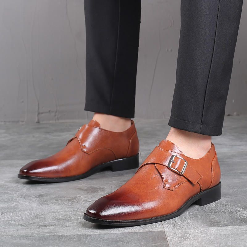 Hommes Boucle Bout Carré Respirant Confortable Chaussures Formelles D'affaires