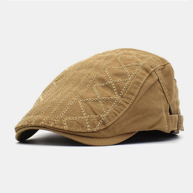 Hommes Broderie Béret Casquette Coton Réglable Sauvage En Plein Air Voyage Crème Solaire Gavroche Casquette Plat Chapeau