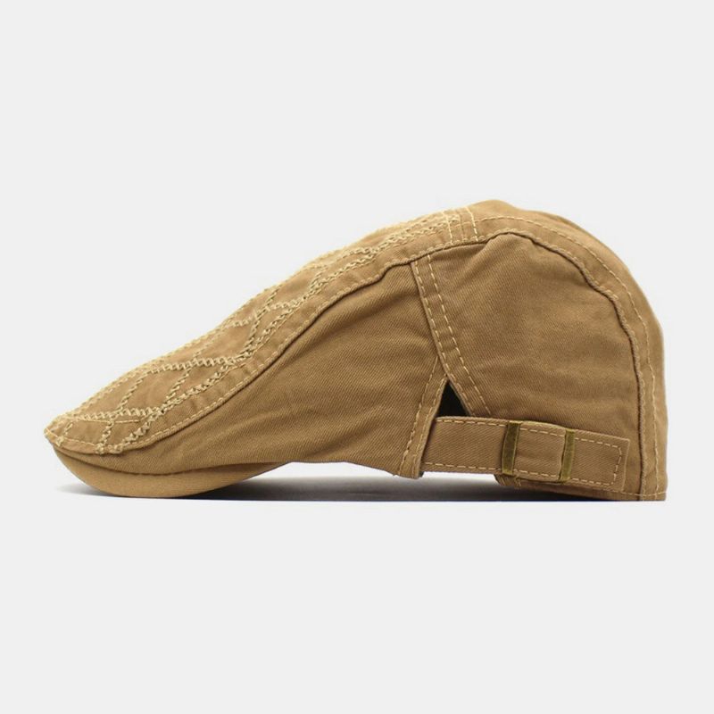 Hommes Broderie Béret Casquette Coton Réglable Sauvage En Plein Air Voyage Crème Solaire Gavroche Casquette Plat Chapeau