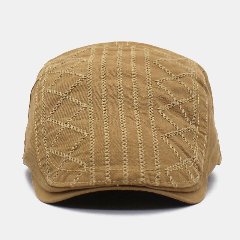 Hommes Broderie Béret Casquette Coton Réglable Sauvage En Plein Air Voyage Crème Solaire Gavroche Casquette Plat Chapeau