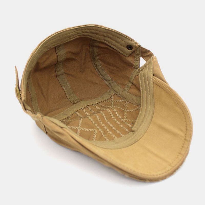 Hommes Broderie Béret Casquette Coton Réglable Sauvage En Plein Air Voyage Crème Solaire Gavroche Casquette Plat Chapeau