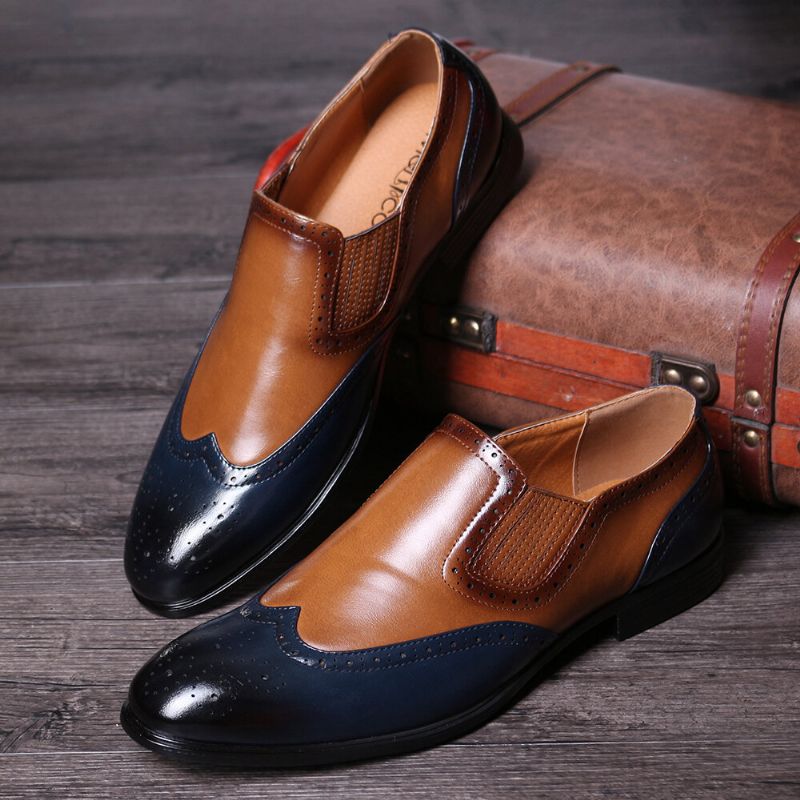 Hommes Brogue Carved Color Spicing Slip On Business Oxfords