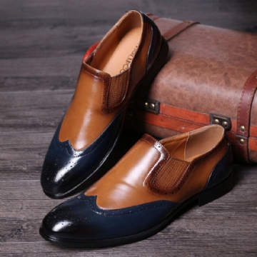 Hommes Brogue Carved Color Spicing Slip On Business Oxfords