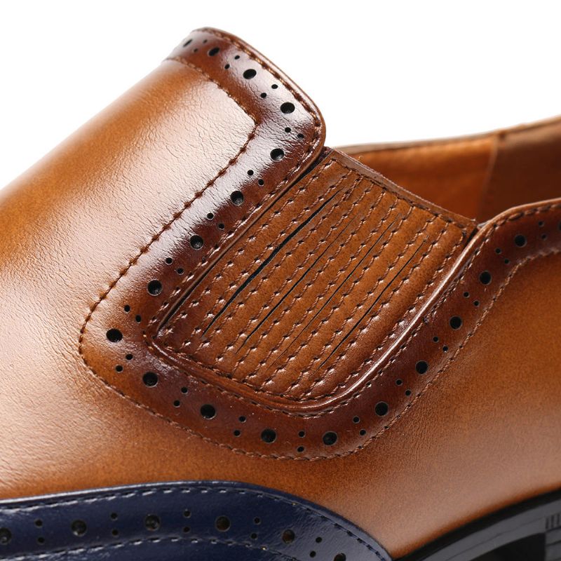 Hommes Brogue Carved Color Spicing Slip On Business Oxfords