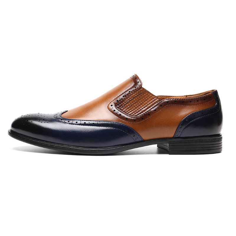 Hommes Brogue Carved Color Spicing Slip On Business Oxfords