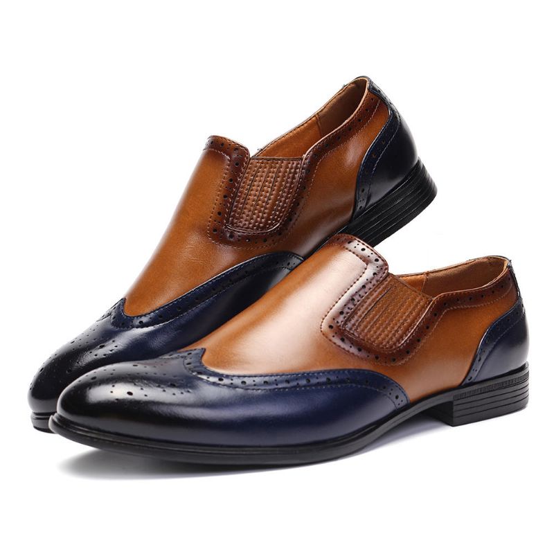 Hommes Brogue Carved Color Spicing Slip On Business Oxfords