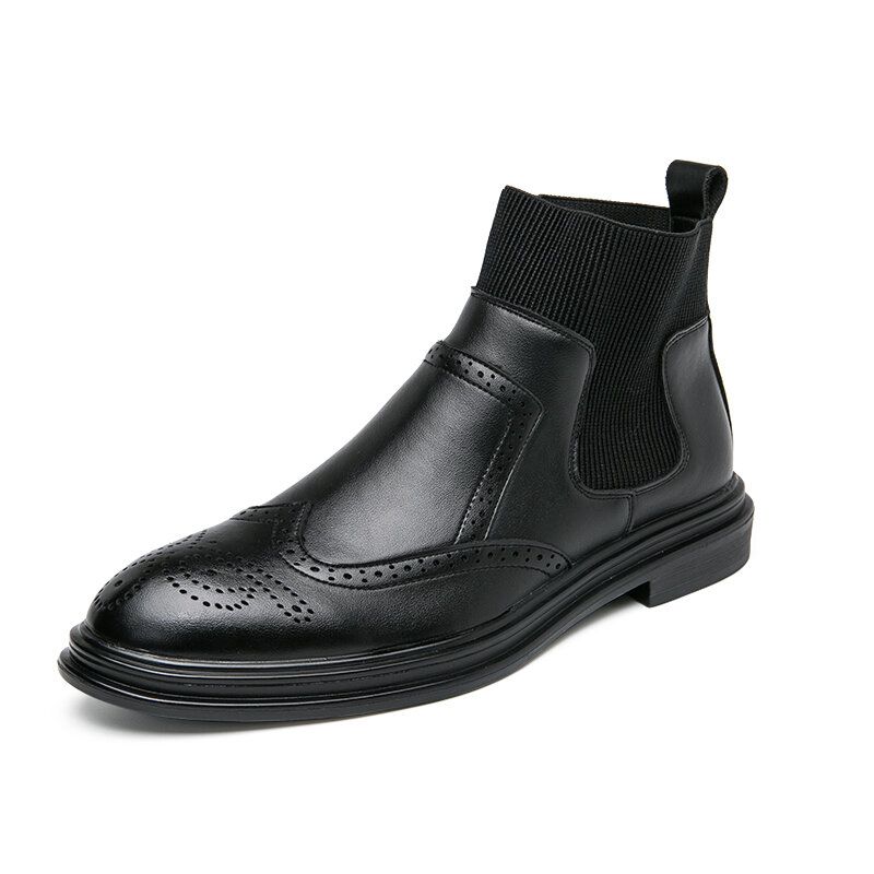 Hommes Brogue Comfy Elastic Slip On Chelsea Boots