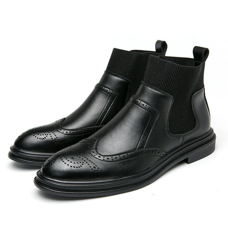 Hommes Brogue Comfy Elastic Slip On Chelsea Boots