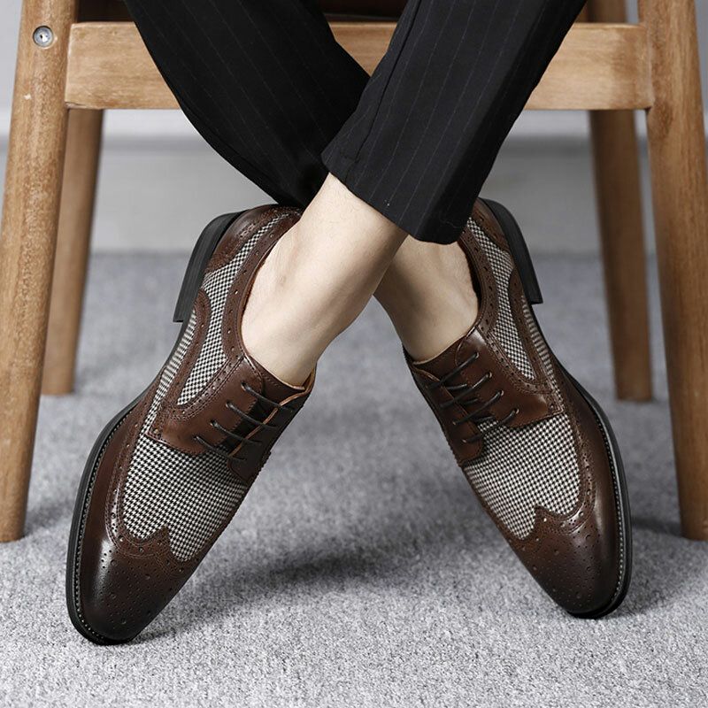 Hommes Brogue Splicing Business Formal Lace Up Oxfords Chaussures