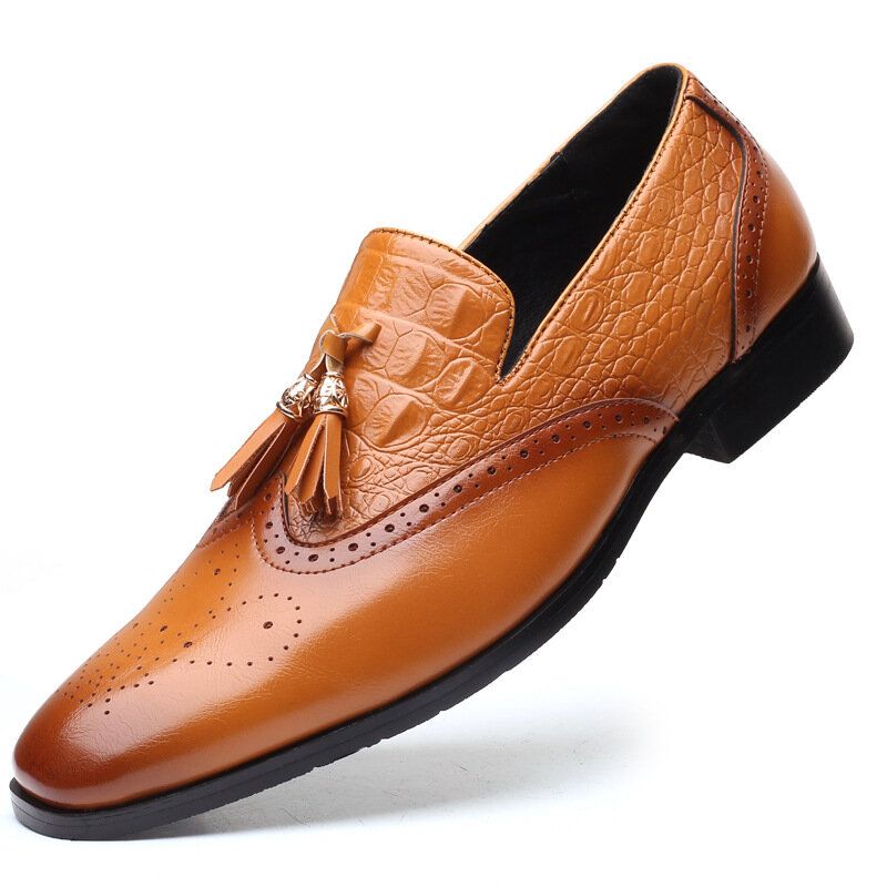 Hommes Brogue Tassel Decor Dress Mocassins Slip On Business Casual Chaussures Formelles