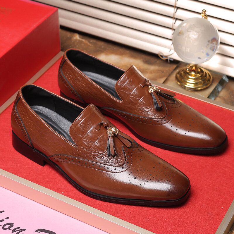 Hommes Brogue Tassel Decor Dress Mocassins Slip On Business Casual Chaussures Formelles