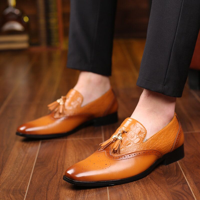 Hommes Brogue Tassel Decor Dress Mocassins Slip On Business Casual Chaussures Formelles