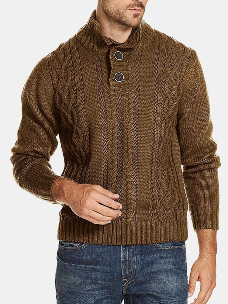 Hommes Cable Knit Revers Button Solid Pull Casual Pulls