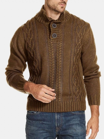 Hommes Cable Knit Revers Button Solid Pull Casual Pulls