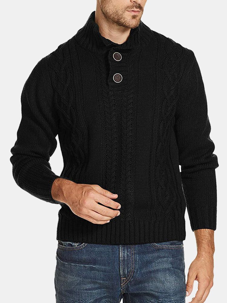 Hommes Cable Knit Revers Button Solid Pull Casual Pulls