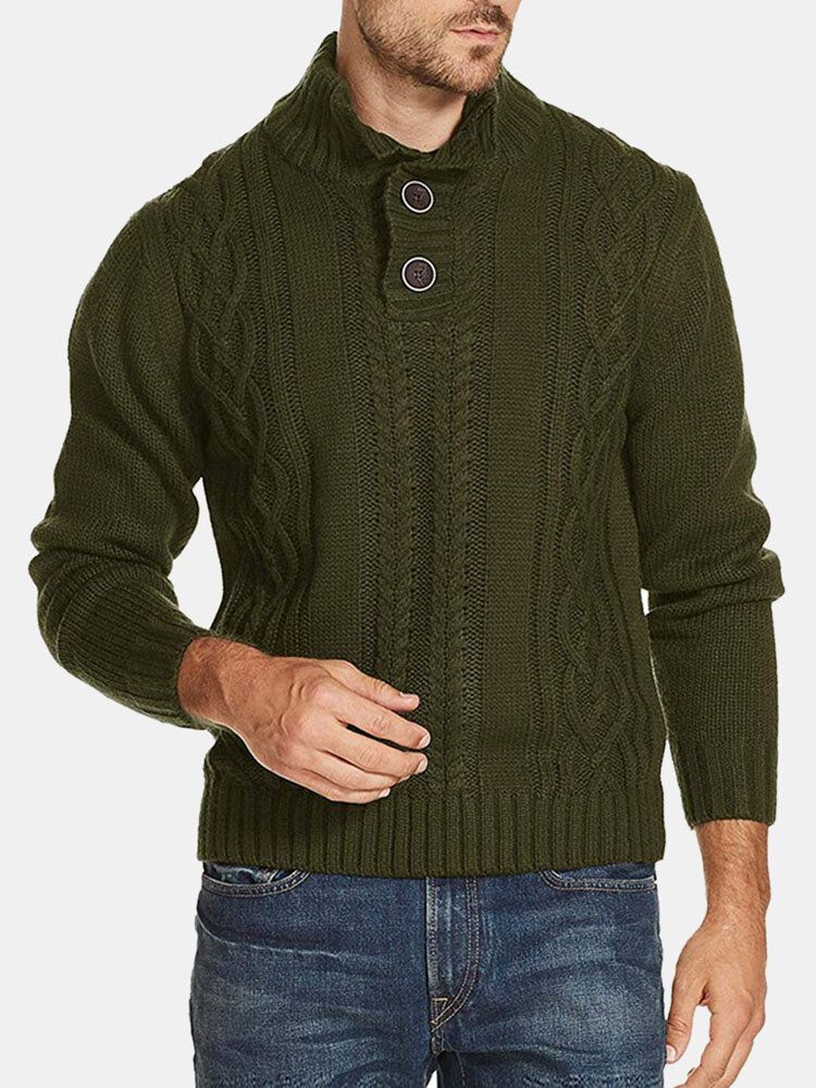 Hommes Cable Knit Revers Button Solid Pull Casual Pulls