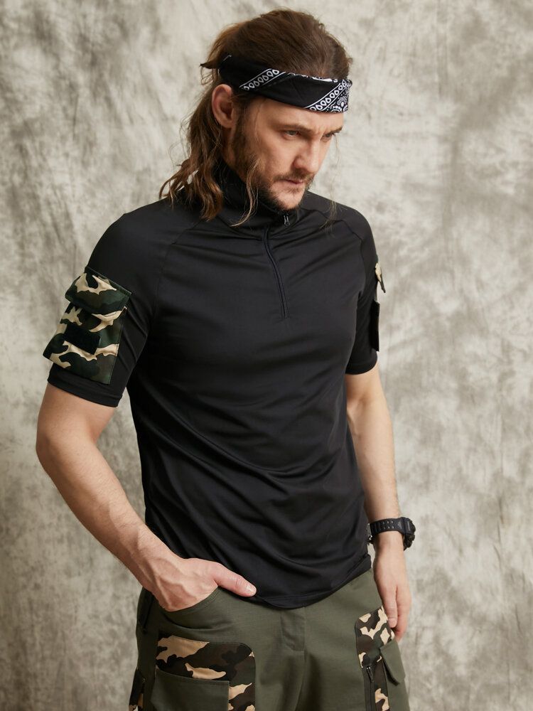 Hommes Camo Double Pocket Velcros Détails Casual Skin Friendly T-shirt À Manches Courtes