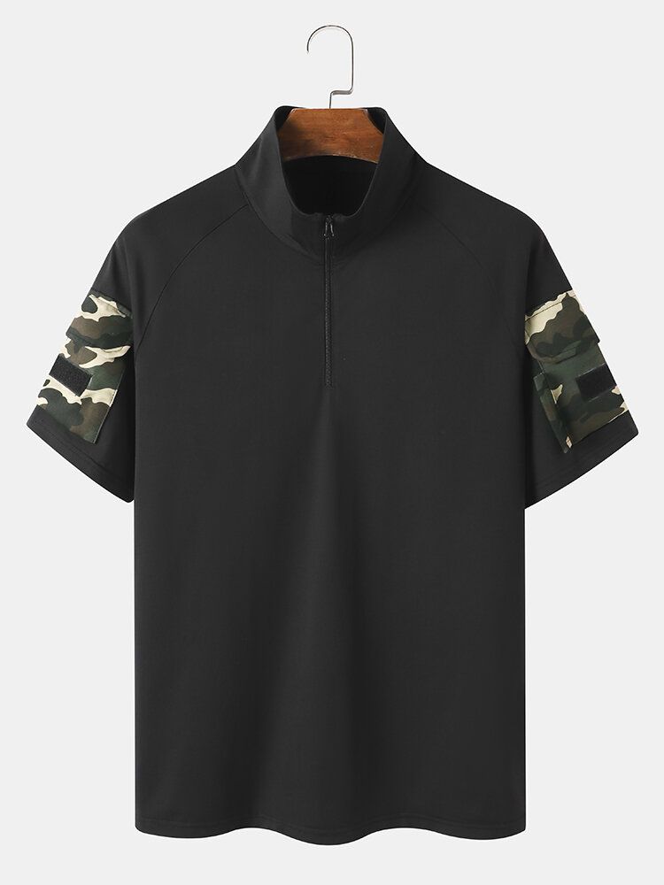 Hommes Camo Double Pocket Velcros Détails Casual Skin Friendly T-shirt À Manches Courtes