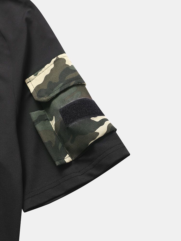 Hommes Camo Double Pocket Velcros Détails Casual Skin Friendly T-shirt À Manches Courtes