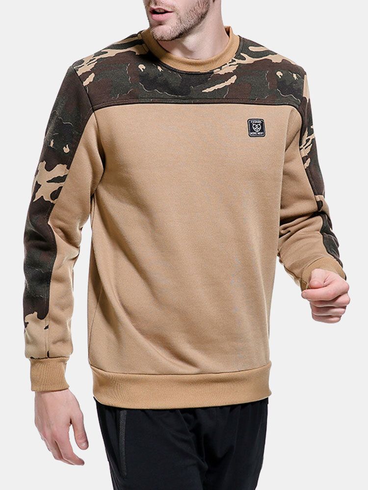 Hommes Camo Print Patchwork Applique Bodycorn Hem Pullover Sweatshirt