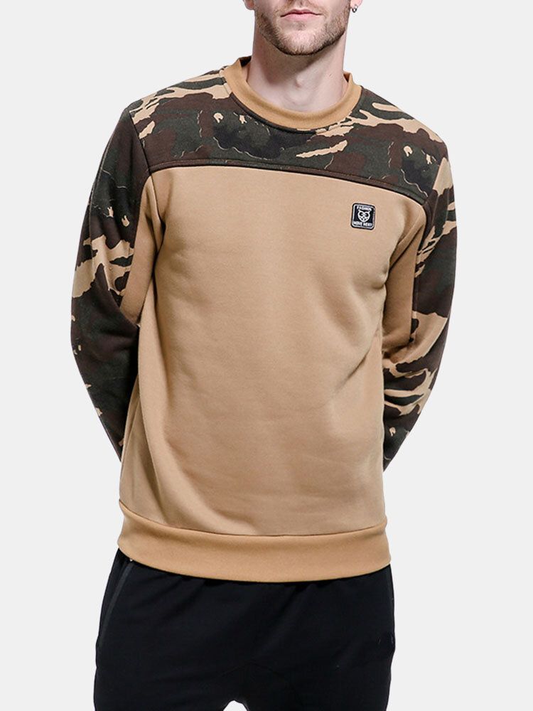 Hommes Camo Print Patchwork Applique Bodycorn Hem Pullover Sweatshirt