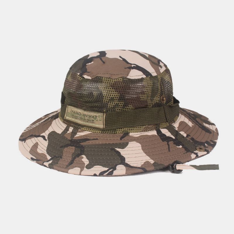 Hommes Camouflage Maille Respirant Grand Bord Extérieur Alpinisme Parasol Seau Chapeau