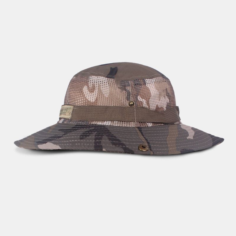 Hommes Camouflage Maille Respirant Grand Bord Extérieur Alpinisme Parasol Seau Chapeau