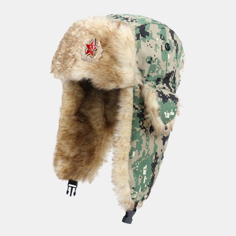 Hommes Camouflage Soviétique Badge Trappeur Chapeau Hiver Épaissir Chaud Cool Protection Oreille Protection Chapeau Russe