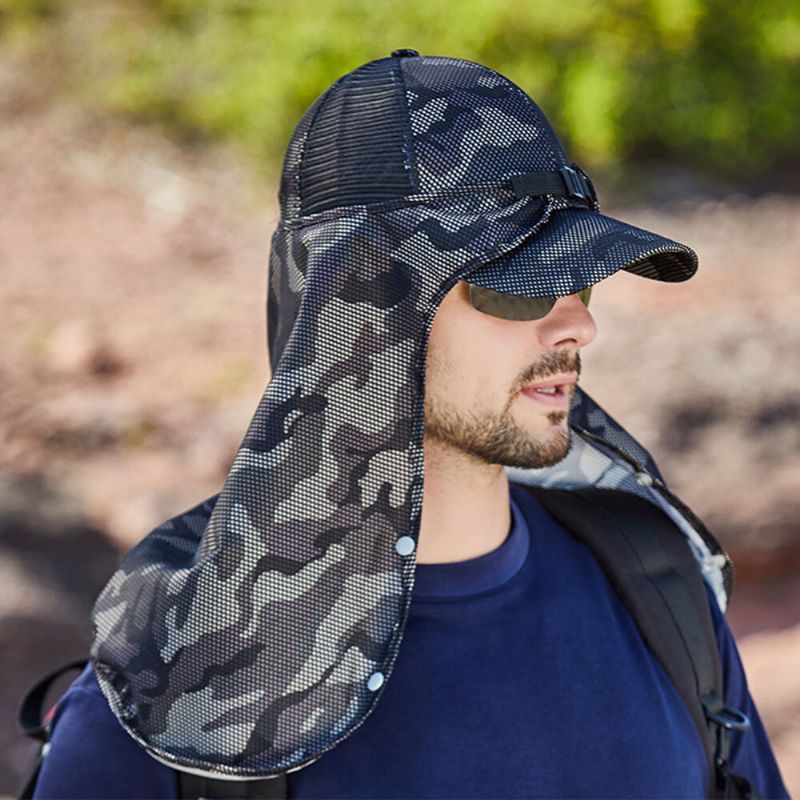 Hommes Camouflages Masque Amovible Rideau Extérieur Alpinisme Pêche 360 Degrés Protection Solaire Chapeau De Baseball