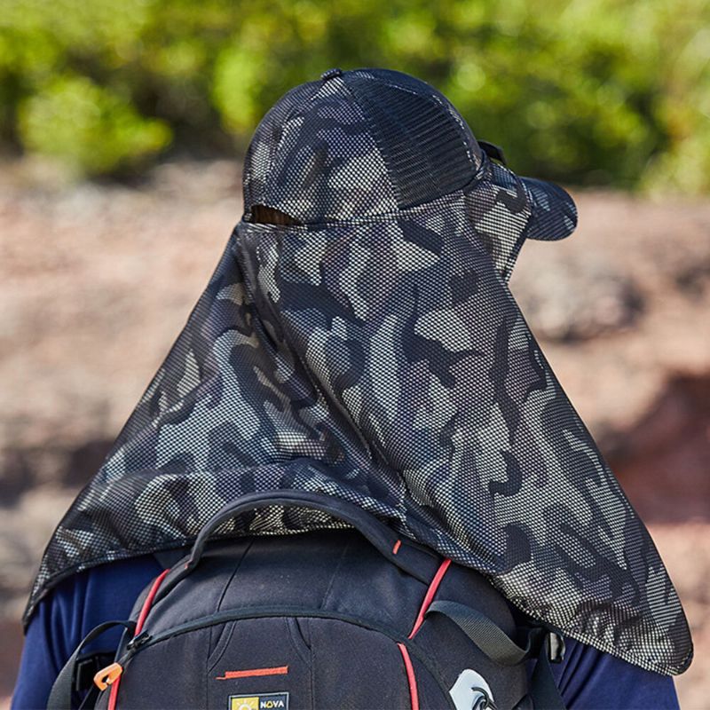 Hommes Camouflages Masque Amovible Rideau Extérieur Alpinisme Pêche 360 Degrés Protection Solaire Chapeau De Baseball