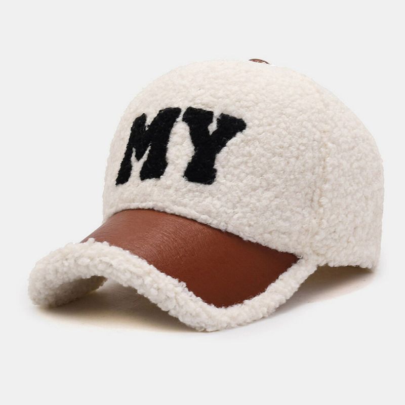 Hommes Casquette De Baseball Agneau En Peluche Pu Patchwork Couleur Contraste Automne Hiver Chaleur Gavroche Casquettes Pour Femmes