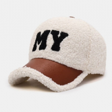 Hommes Casquette De Baseball Agneau En Peluche Pu Patchwork Couleur Contraste Automne Hiver Chaleur Gavroche Casquettes Pour Femmes