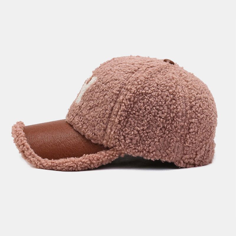 Hommes Casquette De Baseball Agneau En Peluche Pu Patchwork Couleur Contraste Automne Hiver Chaleur Gavroche Casquettes Pour Femmes