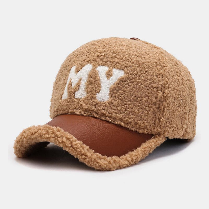 Hommes Casquette De Baseball Agneau En Peluche Pu Patchwork Couleur Contraste Automne Hiver Chaleur Gavroche Casquettes Pour Femmes