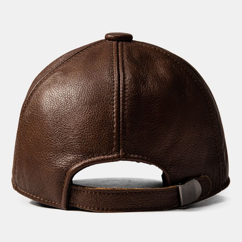 Hommes Casquette De Baseball En Cuir De Vachette Plaine Automne Hiver Chaud Protection Contre Le Froid Chapeau De Conduite