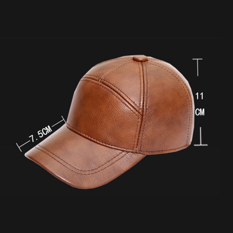 Hommes Casquette De Baseball En Cuir Véritable Dôme Hiver Extérieur Parasol Coupe-vent Sauvage Conduite Chapeau