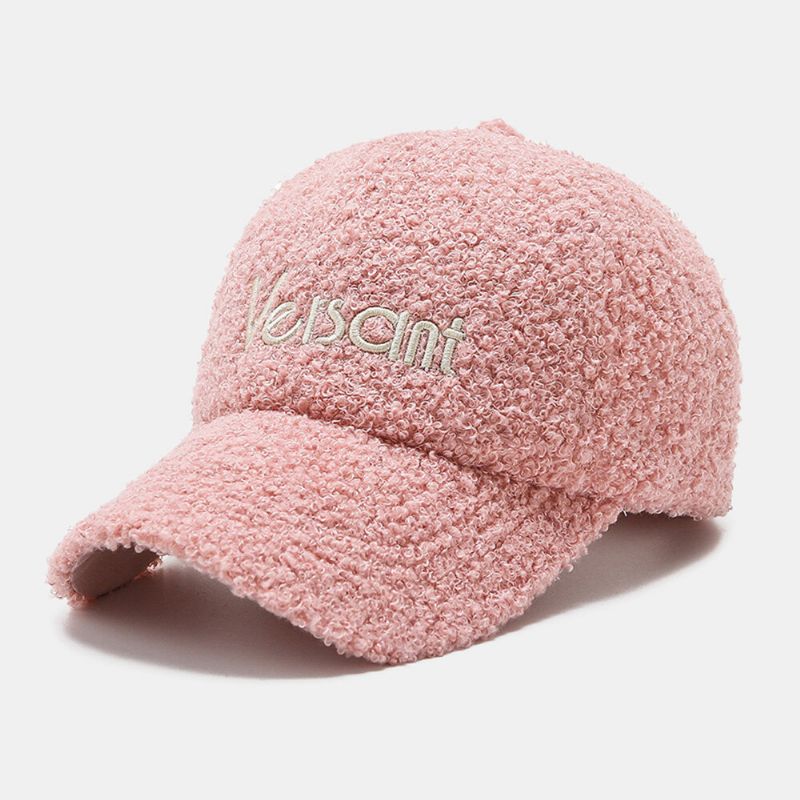 Hommes Casquette De Baseball Laine D'agneau En Peluche Lettre Broderie Automne Hiver Chaleur Polaire Casquette Femmes