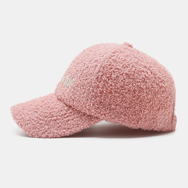 Hommes Casquette De Baseball Laine D'agneau En Peluche Lettre Broderie Automne Hiver Chaleur Polaire Casquette Femmes