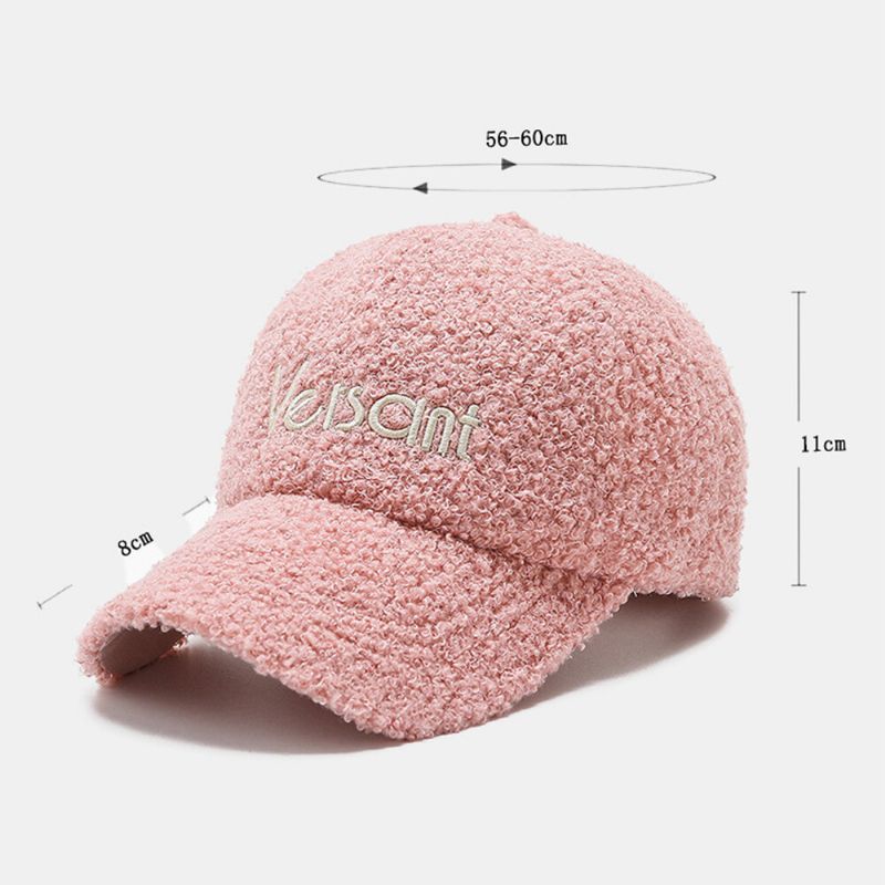 Hommes Casquette De Baseball Laine D'agneau En Peluche Lettre Broderie Automne Hiver Chaleur Polaire Casquette Femmes