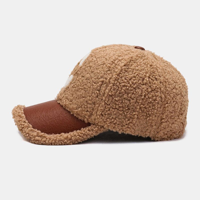 Hommes Casquette De Baseball En Peluche Pu Patchwork C Lettre Motif Extérieur Chaleur Mode Lierre Conduite Chapeau Pour Les Femmes