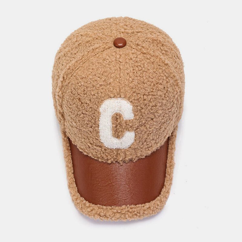 Hommes Casquette De Baseball En Peluche Pu Patchwork C Lettre Motif Extérieur Chaleur Mode Lierre Conduite Chapeau Pour Les Femmes