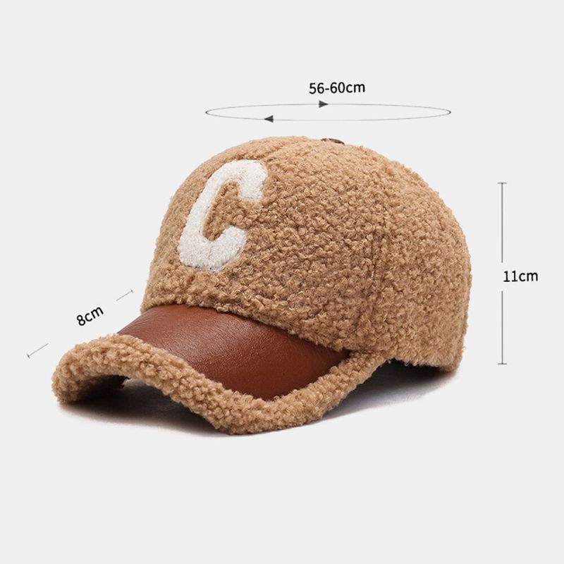 Hommes Casquette De Baseball En Peluche Pu Patchwork C Lettre Motif Extérieur Chaleur Mode Lierre Conduite Chapeau Pour Les Femmes