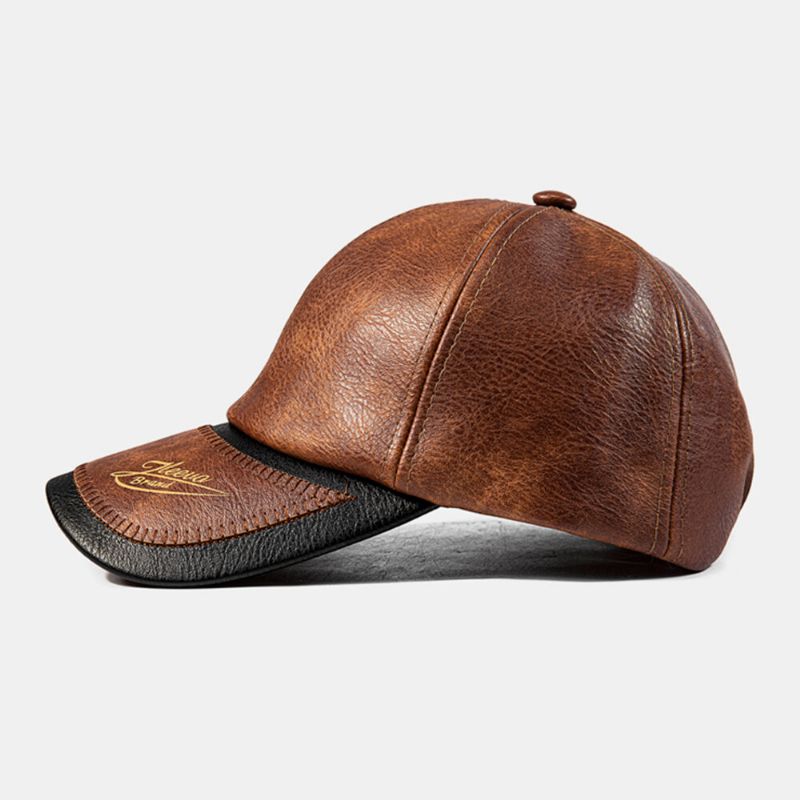 Hommes Casquette De Baseball Pu Couture Parasol Extérieur Coupe-vent Chapeau De Conduite Sauvage