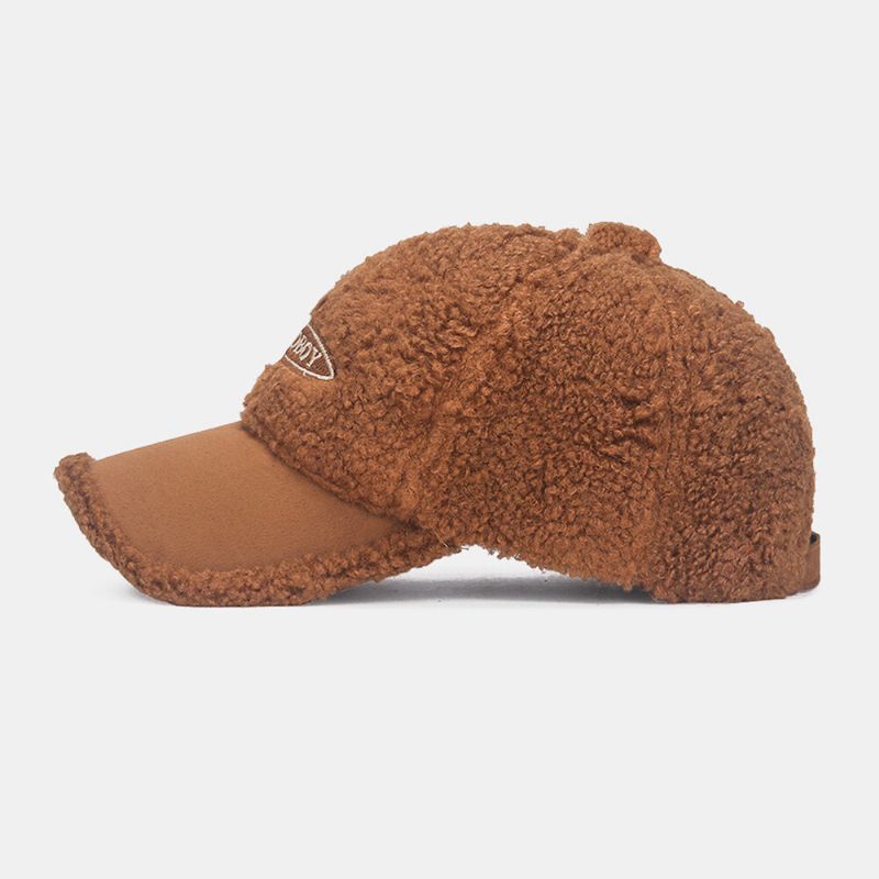 Hommes Casquette De Baseball Teddy Velours Daim Couleur Contraste Patchwork Broderie Chaleur Chapeau Pour Femmes