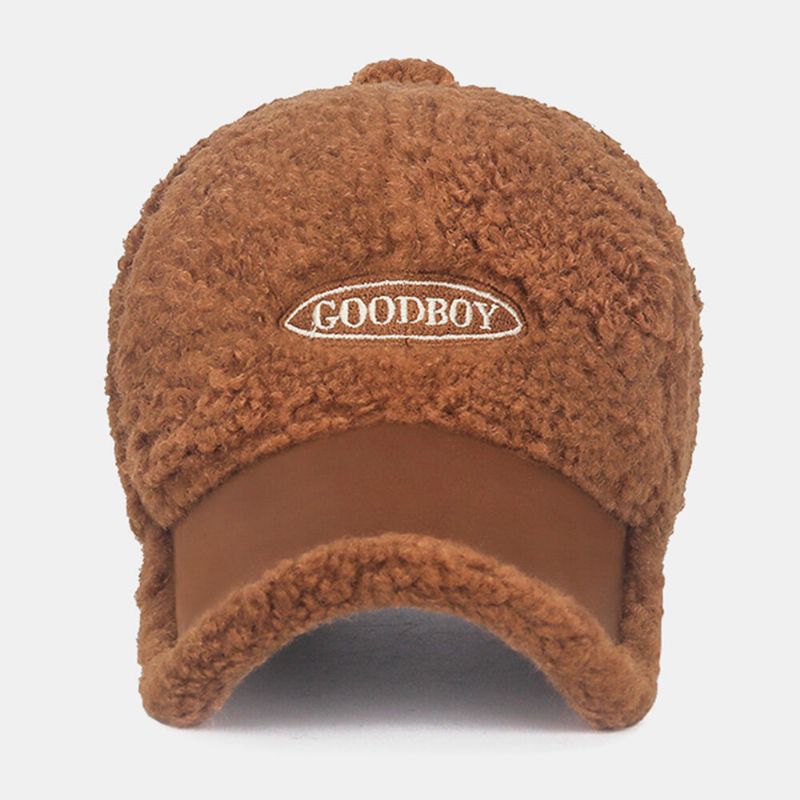 Hommes Casquette De Baseball Teddy Velours Daim Couleur Contraste Patchwork Broderie Chaleur Chapeau Pour Femmes