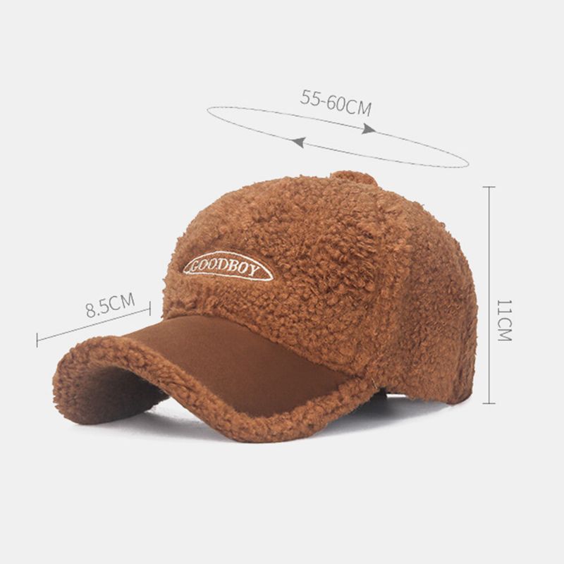 Hommes Casquette De Baseball Teddy Velours Daim Couleur Contraste Patchwork Broderie Chaleur Chapeau Pour Femmes